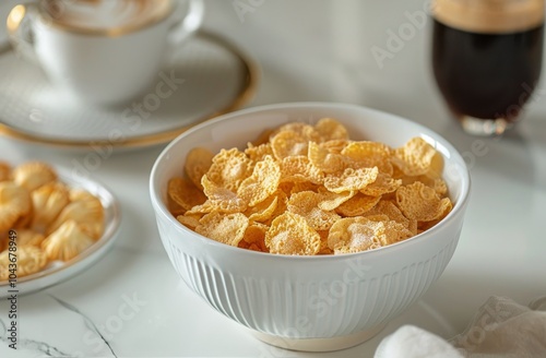 A Bowl of Cereal With Milk and a Candlelit Cup on a White Table