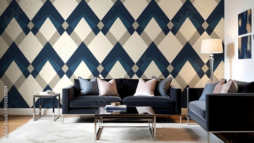 Charming living room with bold wallpaper and refined furnishings
