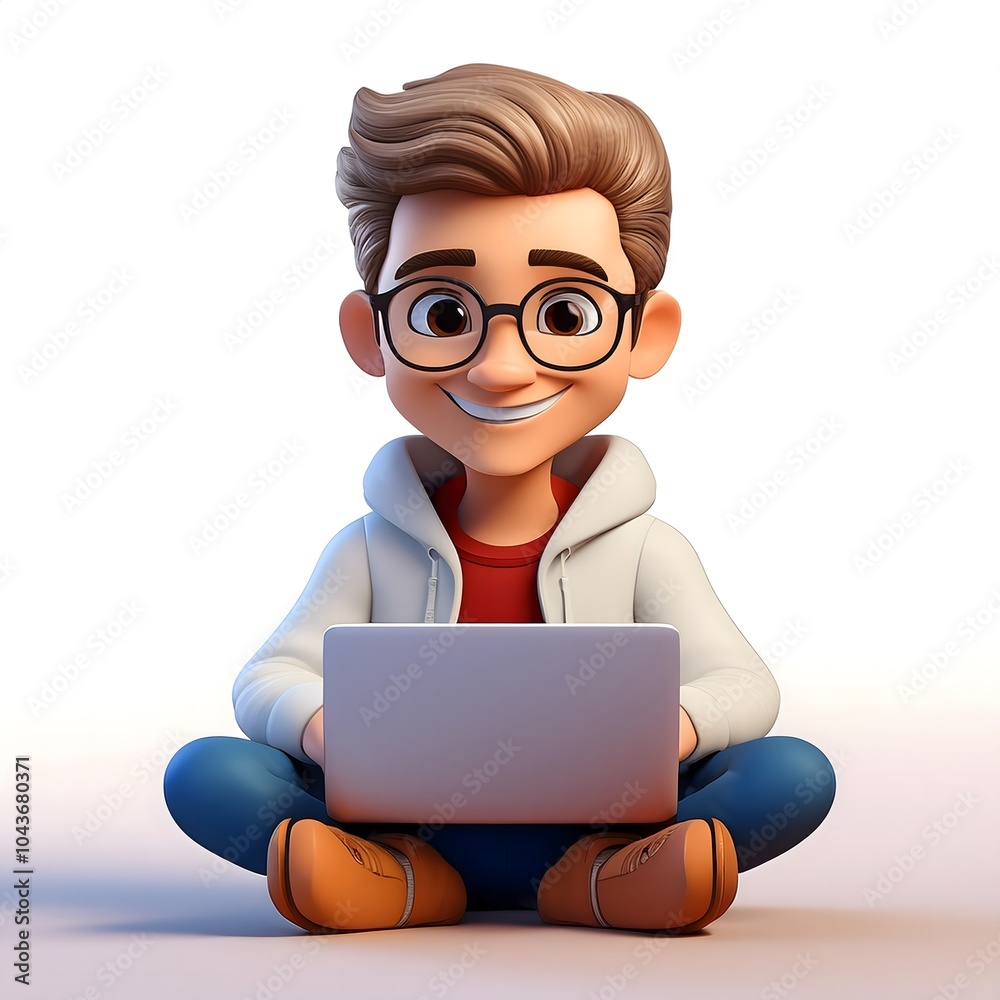 3D cartoon man called MICHAEL with a laptop