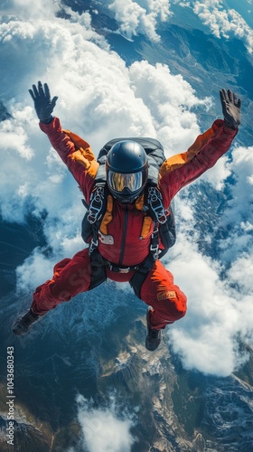 A man in a red jumpsuit is flying through the air