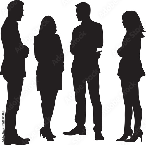 Silhouettes of Four Business People in Conversation
