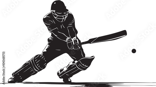 A cricket player in silhouette, poised in a batting stance, ready to strike the ball, symbolizing focus and action in sports.

