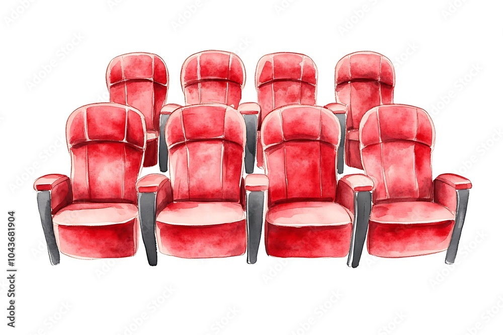 Obraz premium Watercolor painting of red movie theater seats.