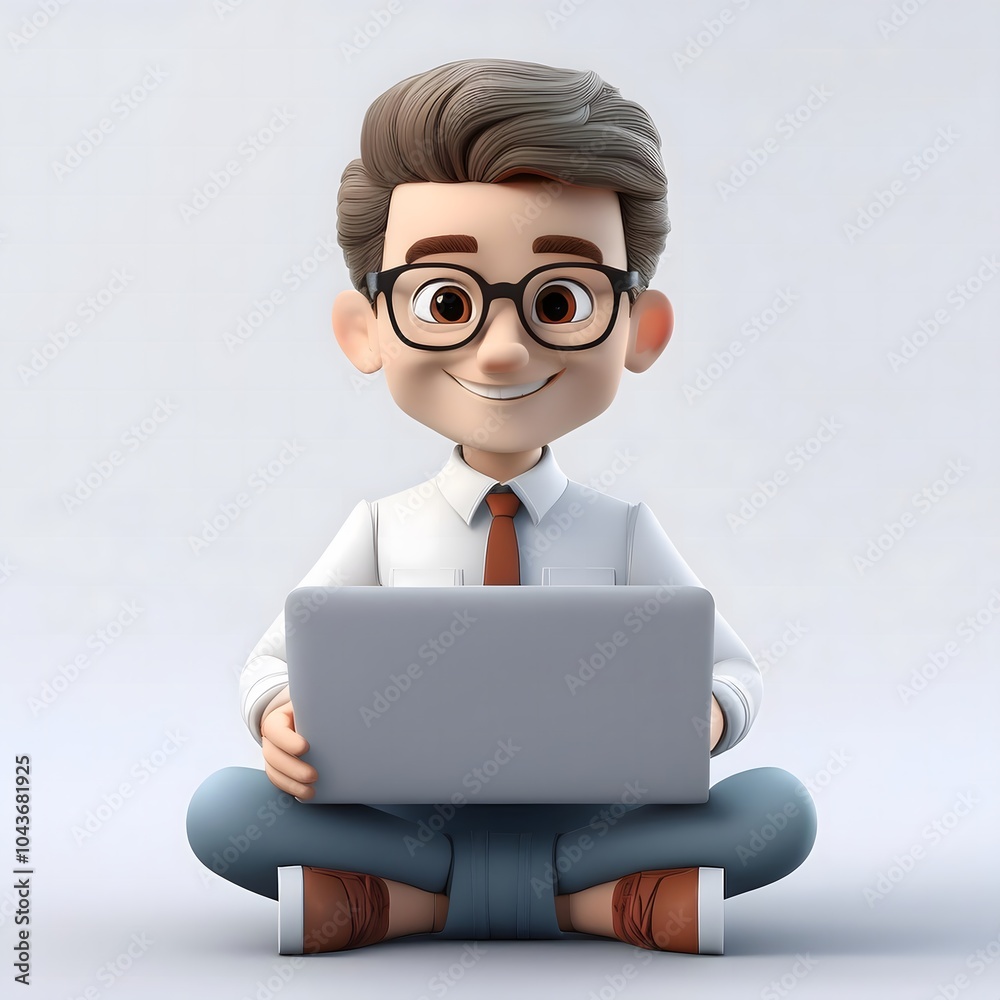 3D cartoon man called MICHAEL with a laptop