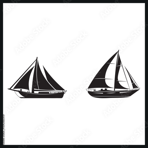 Boat Black Vector Silhouette, Logo