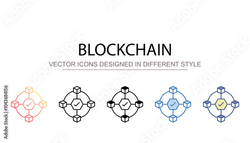Blockchain icon design with white background stock illustration