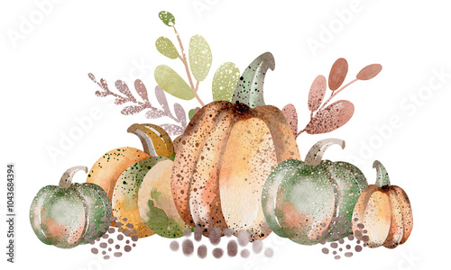 Schilderij op canvas Watercolor Pumpkins cartoon illustration