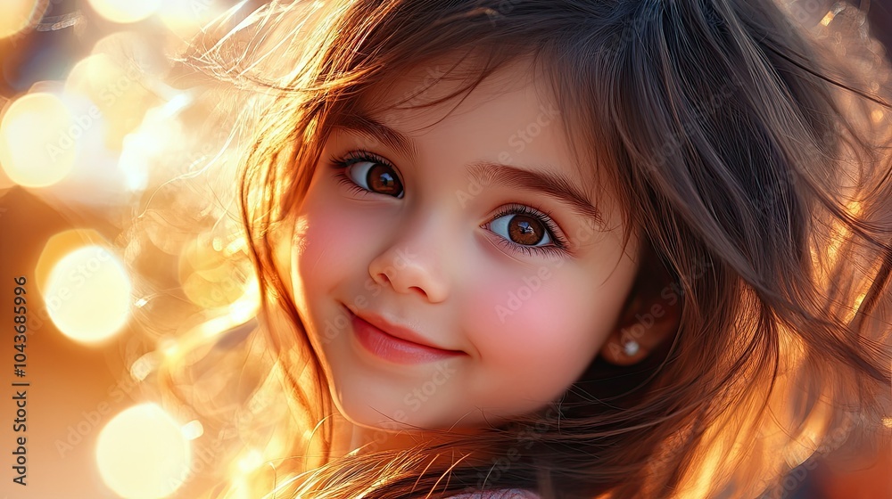 Playful Portrait of Young Girl in Warm Light Playful Portrait of Young Girl in Warm Light