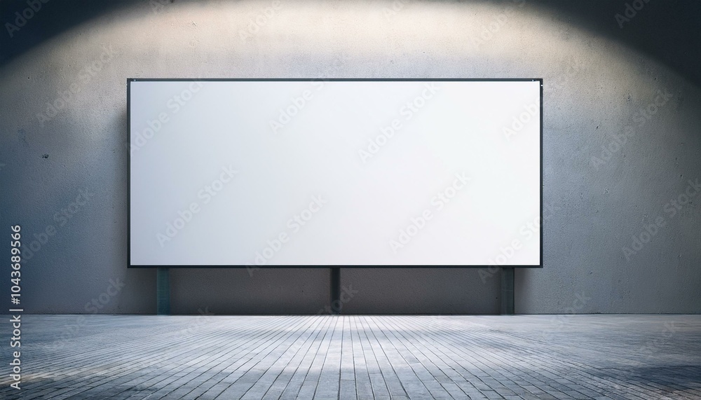 Front view on blank white billboard with space for your text or logo in the center of empty room with light floor and concrete wall background. 3D rendering, mockup Front view on blank white billboard with space for your text or logo in the center of empty room with light floor and concrete wall background. 3D rendering, mockup