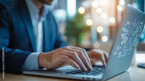 Closeup of financial analysts calculating merger ROI on laptops, symbolizing postmerger profitability, return on investment, data analytics photo