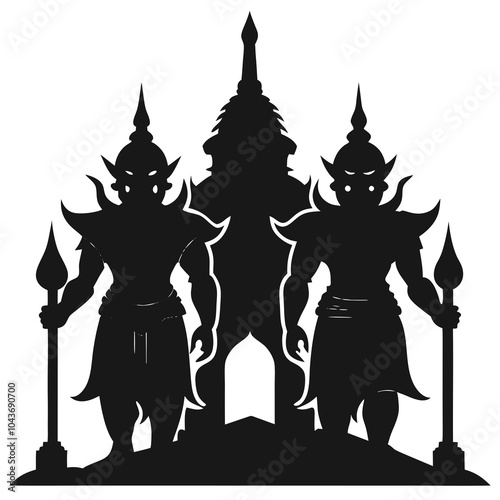 temple guardians silhouette vector art illustration photo