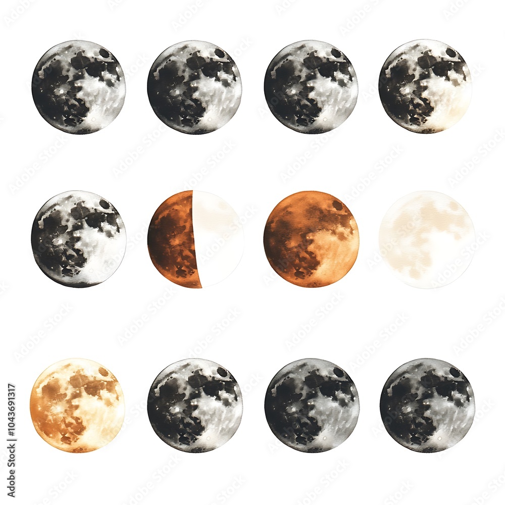 custom made wallpaper toronto digitalWatercolor Moon Phases Illustration.