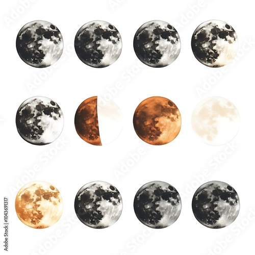 Wallpaper Mural Watercolor Moon Phases Illustration. Torontodigital.ca
