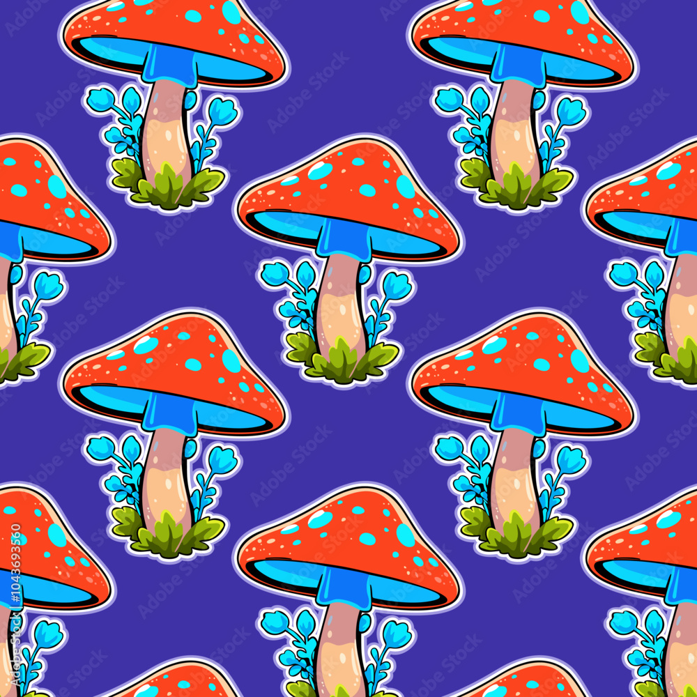 Bright vector seamless pattern with fly agarics Bright vector seamless pattern with fly agarics