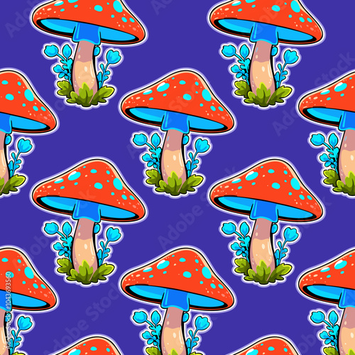 Bright vector seamless pattern with fly agarics