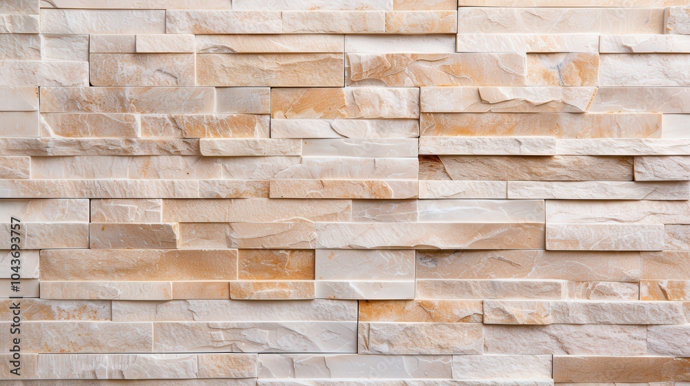 Fototapeta premium Beige Brick Elegance, a textured beige brick wall featuring subtle horizontal lines, creating a simple yet sophisticated backdrop for various design applications.