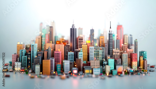 A vibrant miniature skyline showcasing a variety of colorful buildings in a cityscape. Ideal for representing urban life, architecture, or city planning themes. photo