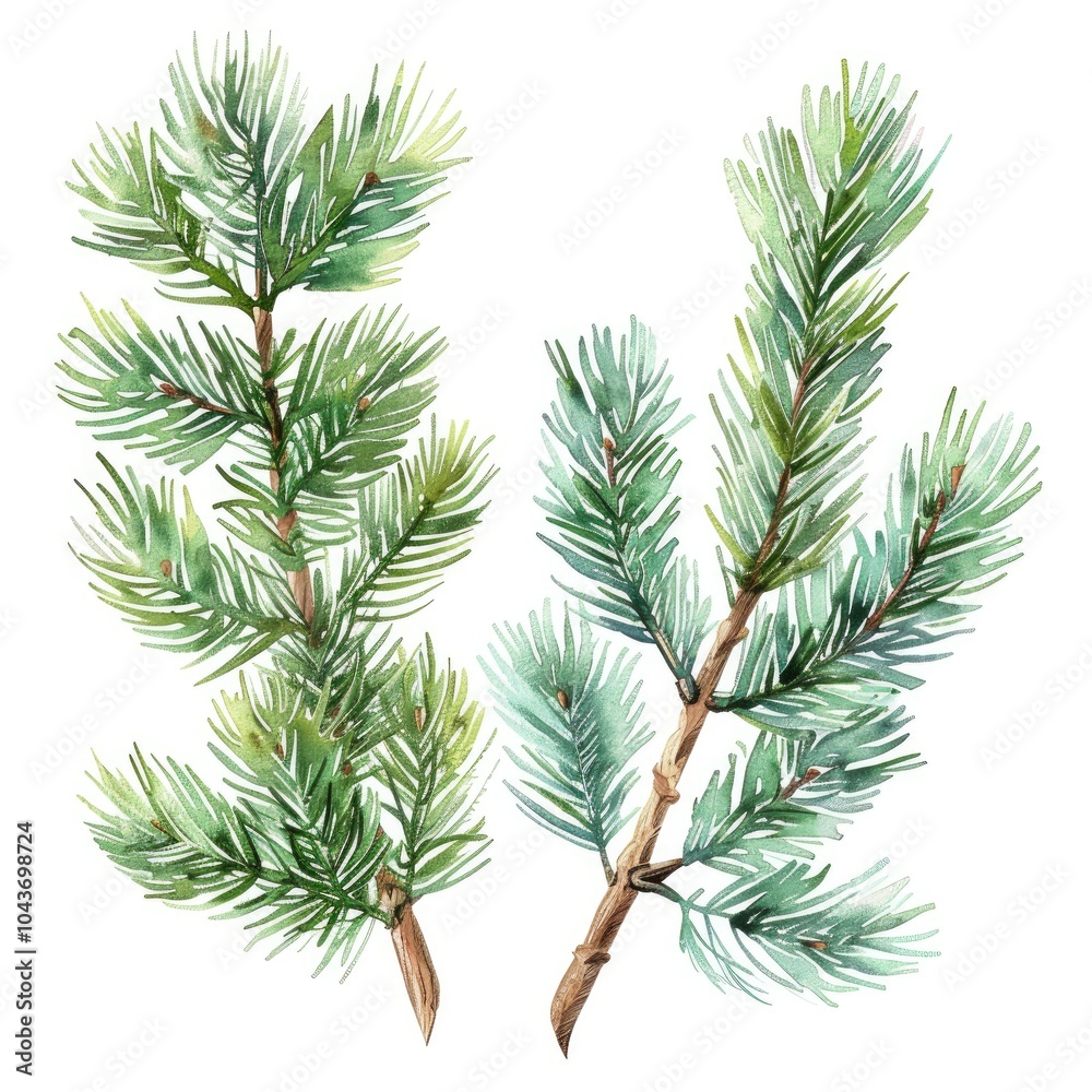 Fototapeta premium A branch of a pine tree adorned with pine cones set against a white background