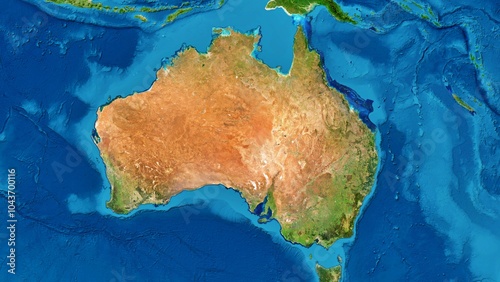 8K Australia Continent Map, High Resolution Satellite View With No Border, Widescreen 8K Resolution