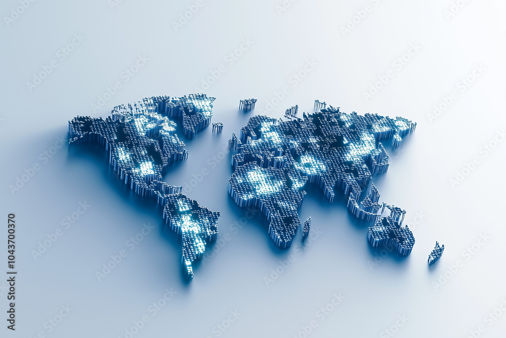 A world map creatively rendered in binary code, showcasing a modern representation of global connections and technology A world map creatively rendered in binary code, showcasing a modern representation of global connections and technology