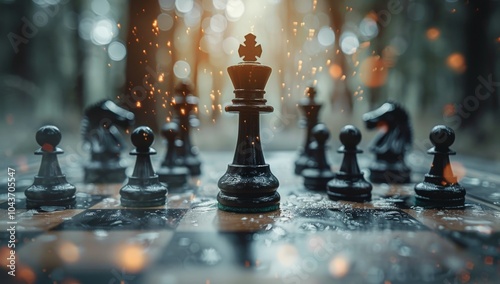 Black Chess King and Pawn in a Smoky Chessboard Setting