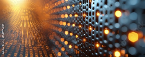 Close Up of Metal Mesh With Orange Bokeh Lights