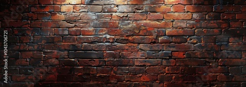 Close Up View of Old Red Brick Wall With Light Shining From Above