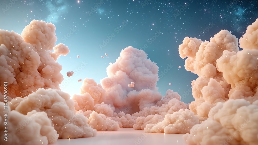 Brightly colored clouds drifting through a night sky full of stars, symbolizing the limitless possibilities of dreams Brightly colored clouds drifting through a night sky full of stars, symbolizing the limitless possibilities of dreams