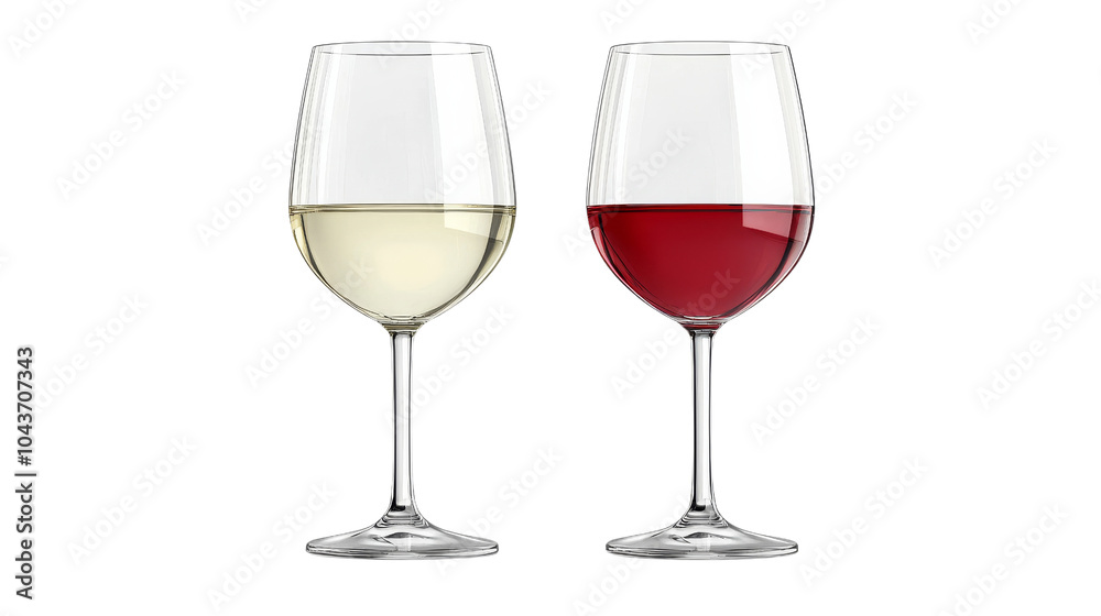 White Wine and Red Wine in Glasses. White Wine and Red Wine in Glasses.
