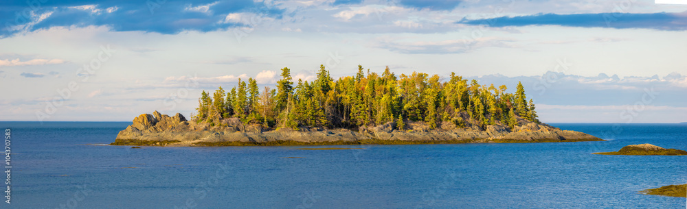 Forested rocky islands on the Gulf of St. Lawrence, Bic National Park (parc national du bic), Quebec, Canada Forested rocky islands on the Gulf of St. Lawrence, Bic National Park (parc national du bic), Quebec, Canada