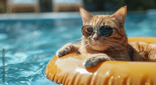 Cool Cat Relaxing In A Pool Float