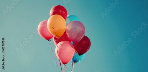 A Bouquet of Colorful Balloons Against a Blue Background
