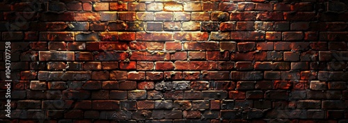 Close Up View of Old Red Brick Wall With Light Shining From Above