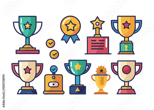 Trophy cup icon collection vector