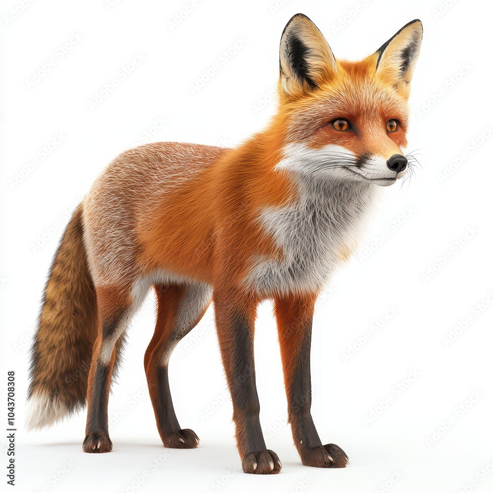 Obraz premium A realistic fox standing on a white isolated background.