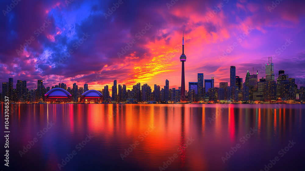Fototapeta premium Vibrant Sunset Reflections Over Toronto