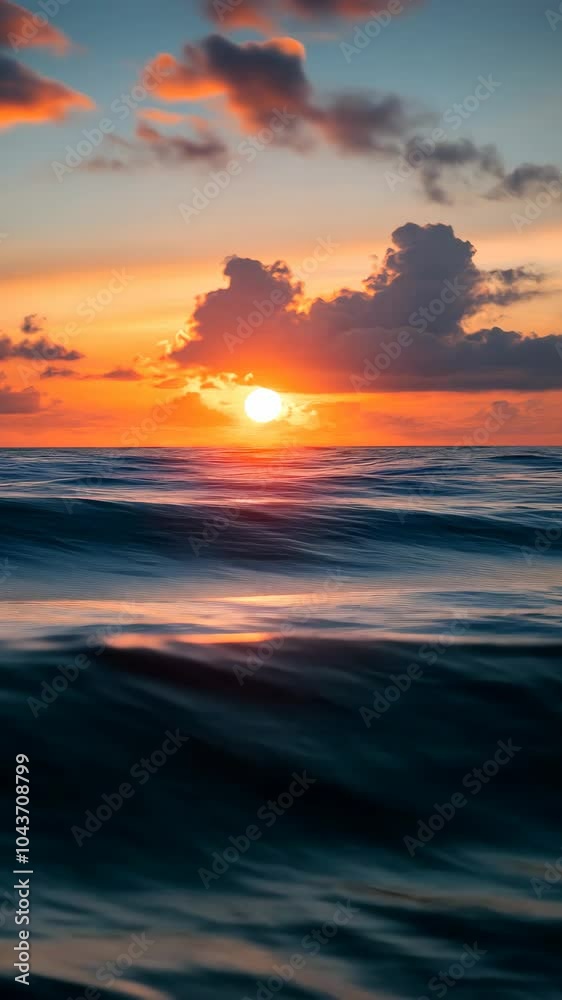 Sunset over ocean waves with dramatic clouds Sunset over ocean waves with dramatic clouds