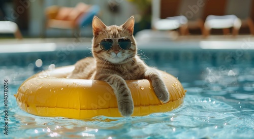 Cool Cat Relaxing In A Pool Float