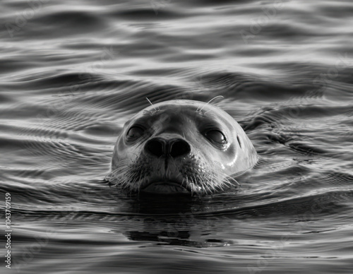 Grey seal checking the situation in the suthern coast of the Forillon National Park, Gaspé, Gaspésie, Quebec, Canada photo