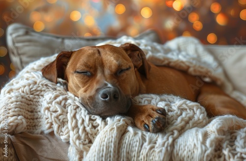 Golden Retriever Napping Under Blanket