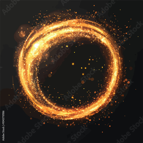 Sparkling Gold Glitter Fire Light Circle Trail, Bright Glowing Abstract Background