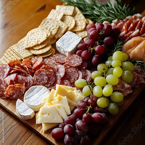 Charcuterie Board with Gourmet Cheese,Grapes,Crackers and Cured Meats