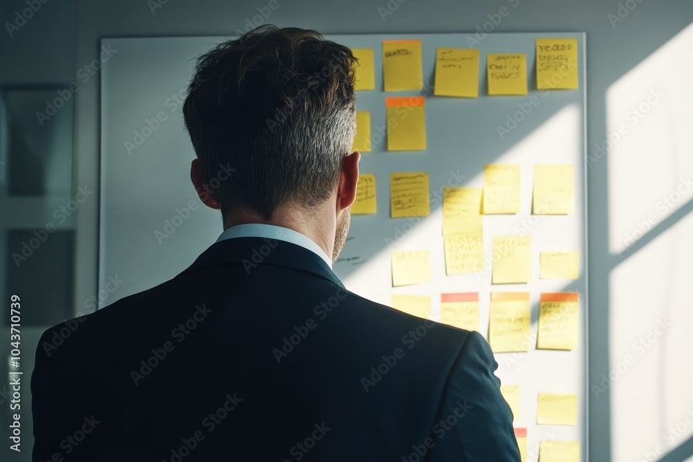 Businessman Examining Notes on a Board