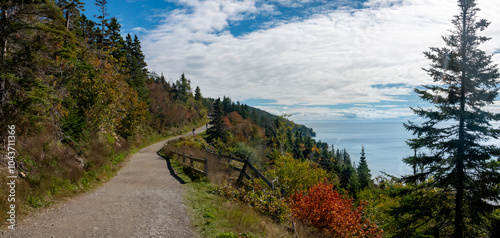 Les Graves hiking Trail, the northern terminus of the International Appalachian Trail, Forillon National Park, Gaspé, Gaspésie, Quebec, Canada photo