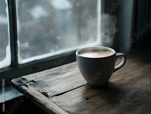 Cozy Morning Coffee Break by the Rainy Window