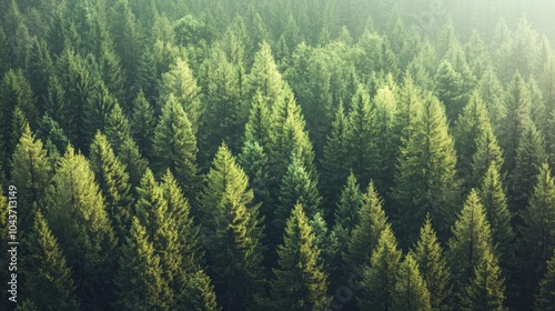 Aerial perspective of a dense forest featuring pine and spruce trees