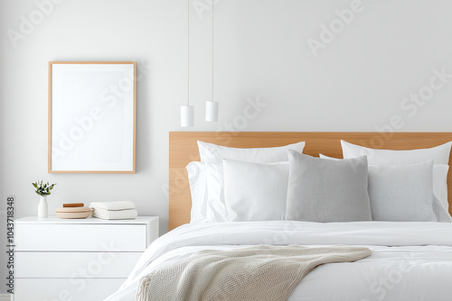 Serene and stylish bright bedroom featuring an open wardrobe system and soft textiles for ultimate comfort