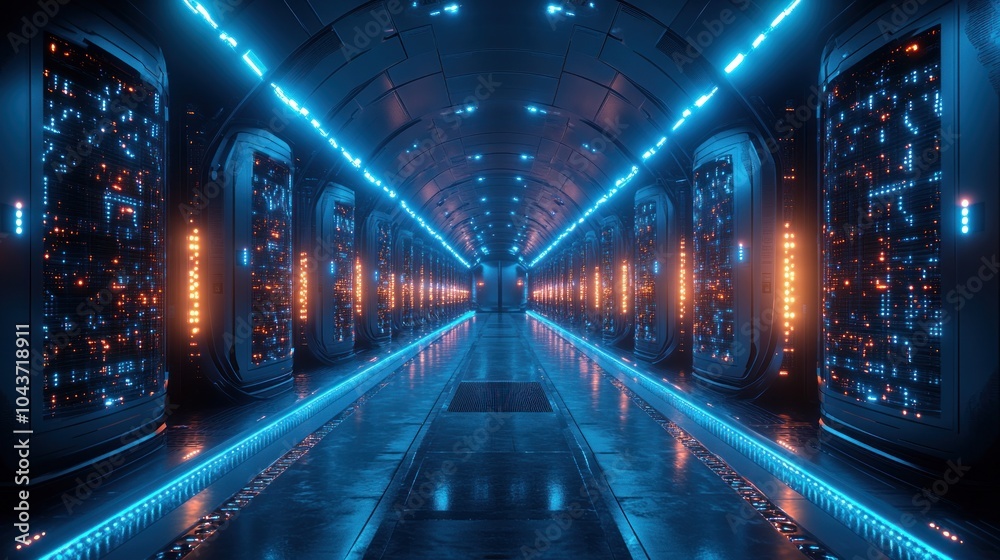 Futuristic Server Room with Neon Lights Futuristic Server Room with Neon Lights