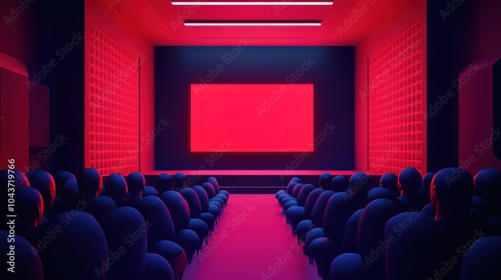 Obraz premium A modern theater interior with abstract seating and a vibrant screen.