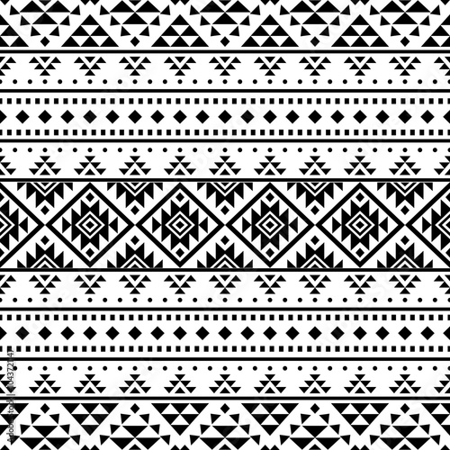 Ancient echoes Aztec geometric abstract seamless patterns southwest Navajo Native American tribal ethnic modern black and white for textile printing